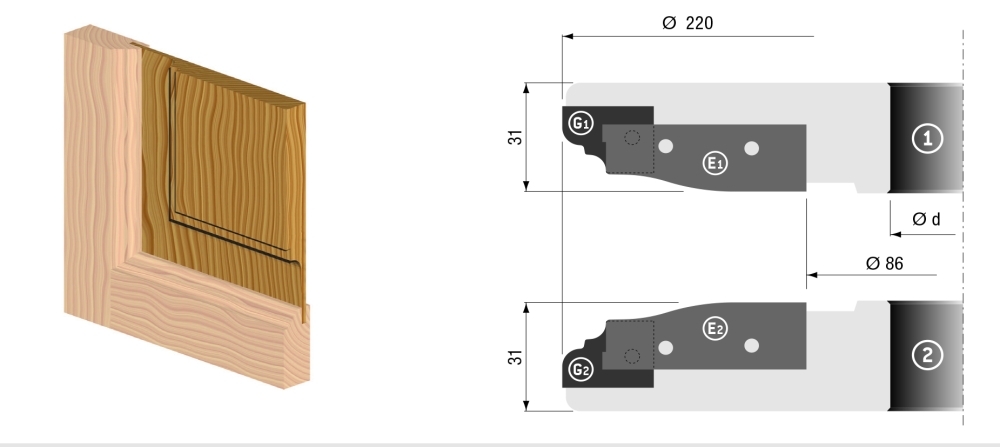 Profilplatten-Abplattfräser 220x31x30xZ=2+2 Holz Unten